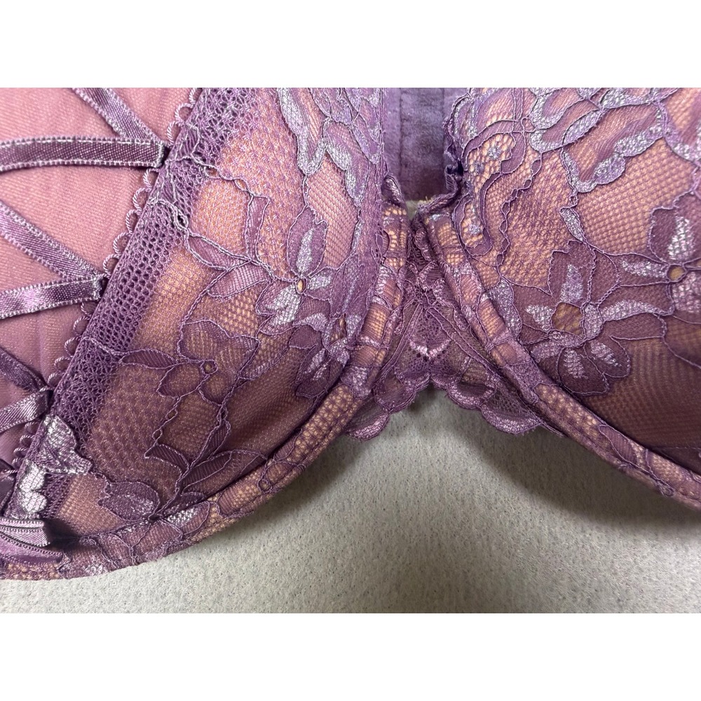 Adore Me Purple Lace Corset Detail Underwire Bra 44DDD Floral Satin Bows - Picture 6 of 7